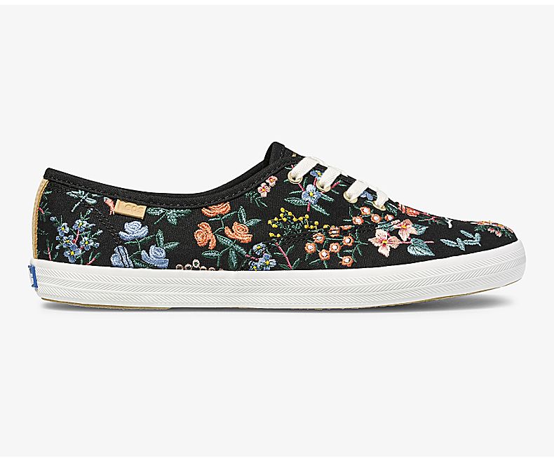 Keds Womens Black Lace Up Shoes - Keds X Rifle Paper Co Champion Wildflower Embroidered 823RUWFSL